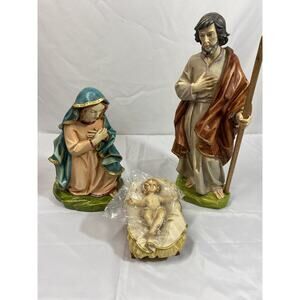 Nativity Large 4 Piece Jesus 5” Mary 13” Joseph 17” Italy Hand Painted NEW